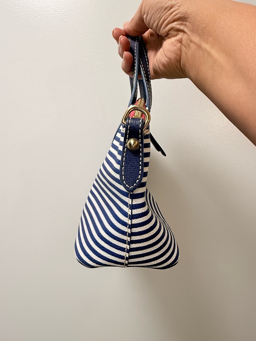 Dooney & Bourke Navy and White Striped Mini Satchel - Picture 2 of 14